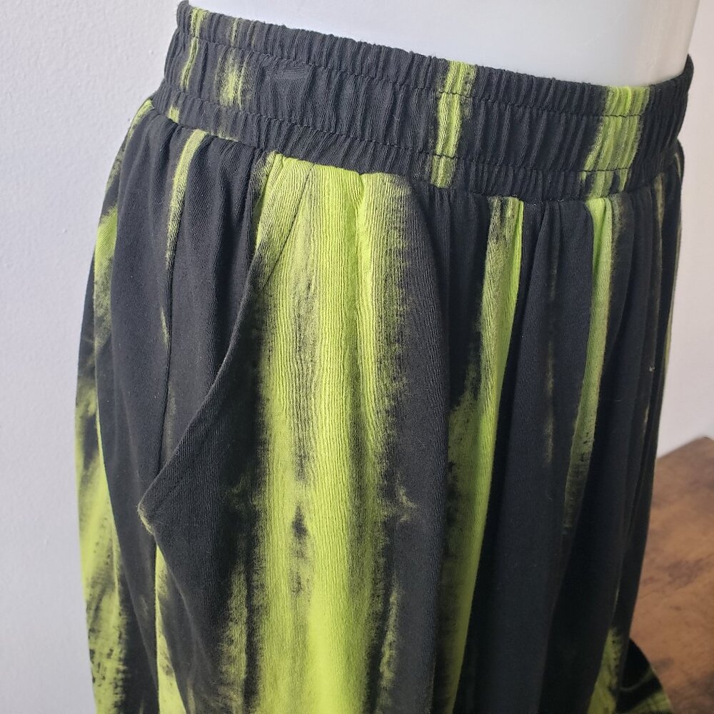Kate Hewko Black and Neon Lime Long Green Skirt